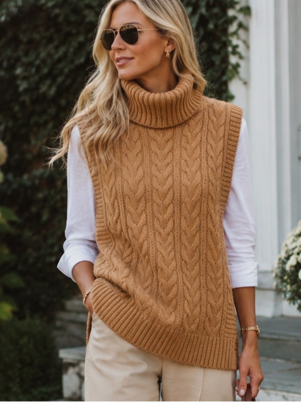 Weekend MAX MARA Afa Camel Wool Cable Knit Poncho Sweater Vest OS Italy NWOT